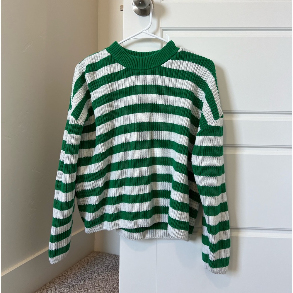 Green & white striped sweater